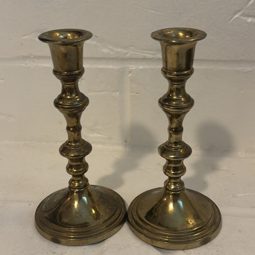 Vintage Gold Made in England Candle Holders Set of Two for Tapered Candles 7in